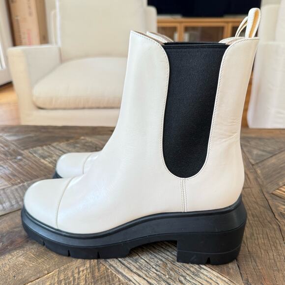 Stuart Weitzman Norah Leather Lug-Sole Chelsea Ivory Booties - 8.5N - Picture 3 of 6